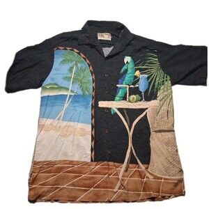 Tori Richard Shirt Mens Large Hawaiian Parrot Floral Rayon Made In USA Duel Side